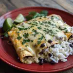 Black Bean Enchiladas on red plate