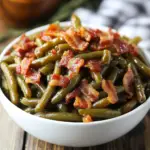 Crockpot Canned Green Beans in a white bowl