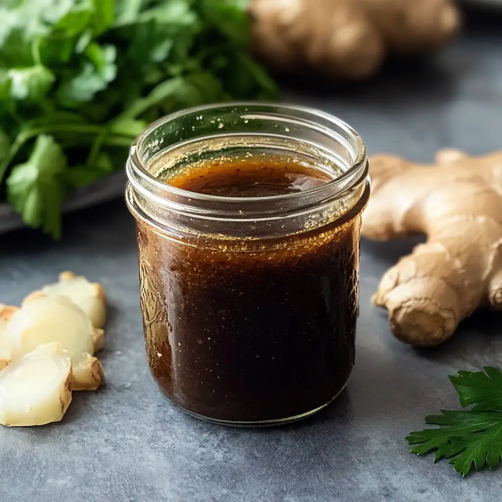 Ginger Dressing in a short mason jar